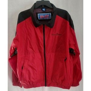 Dunbrooke Jacket Red Black Windbreaker Pockets Magna Tel Line Embroidered XL